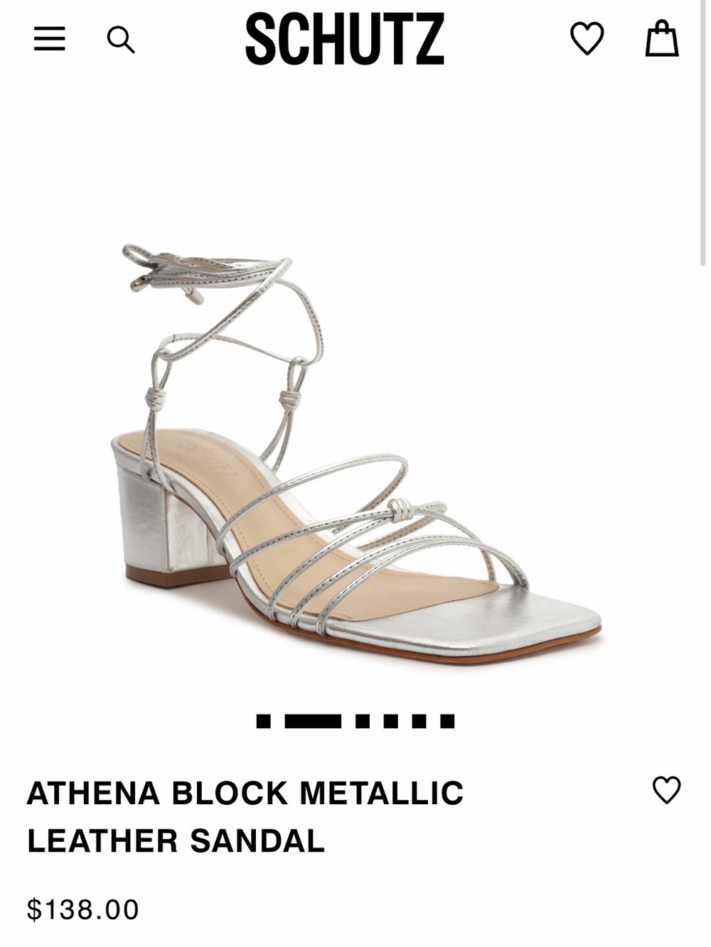 SCHUTZ Metallic Silver Strappy Block Heel Sandal